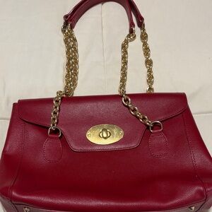 Elegant Red Leather Handbag with Gold Chain